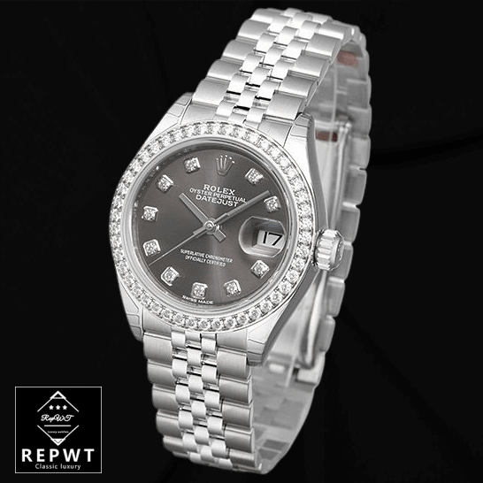 rolex_datejust_279384RBR_white_gold_automatic_dark_grey_diamond_dial_jubilee_replica_front-3