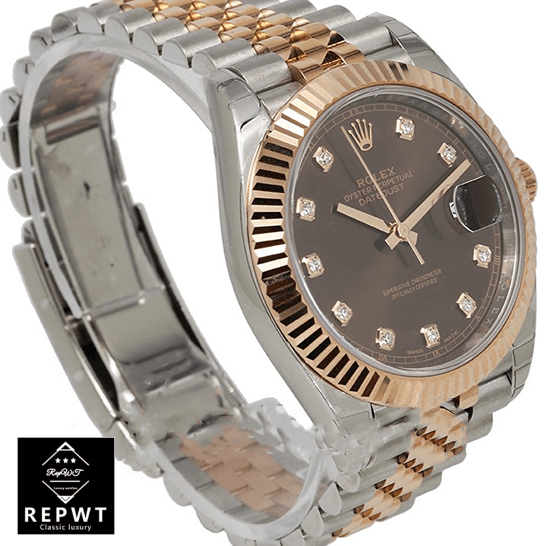rolex_datejust_II_126331_rose_gold_steel_chocolate_diamond_dial_jubilee_replica_brown_unitedluxurynet