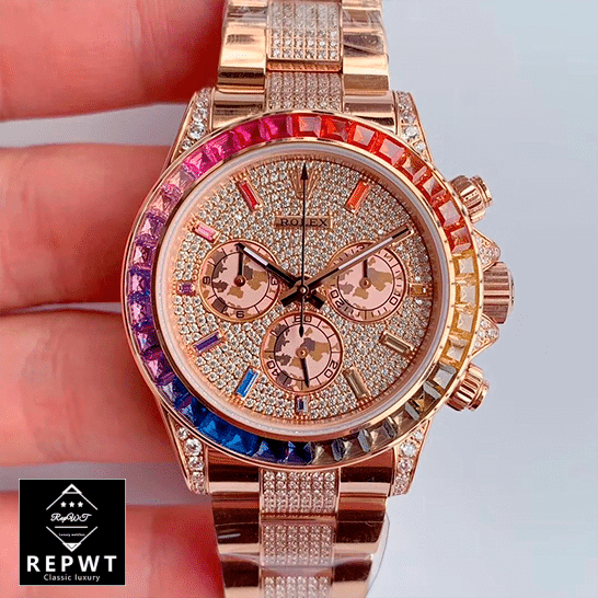 rolex_daytona_diamond_rainbow_edition_yellow_gold_116595RBOW_iced_out_oyster_replica_front_two rolex_daytona_diamond_rainbow_edition_yellow_gold_116595RBOW_iced_out_oyster_replica_front_two
