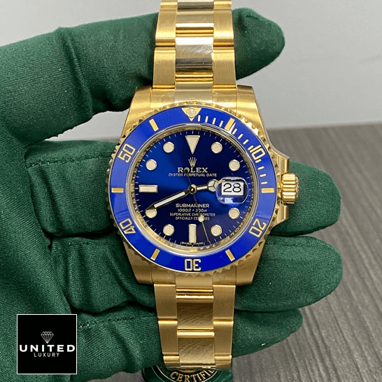 rolex_submariner_blue_dial_gold116618LB_oyster_replica_front